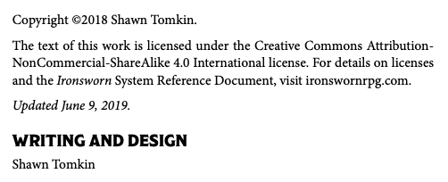 La licencia de Ironsworn es explicitamente Creative Commons