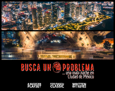 A cover depicting three night arial shots of Mexico City with the title Busca un Problema