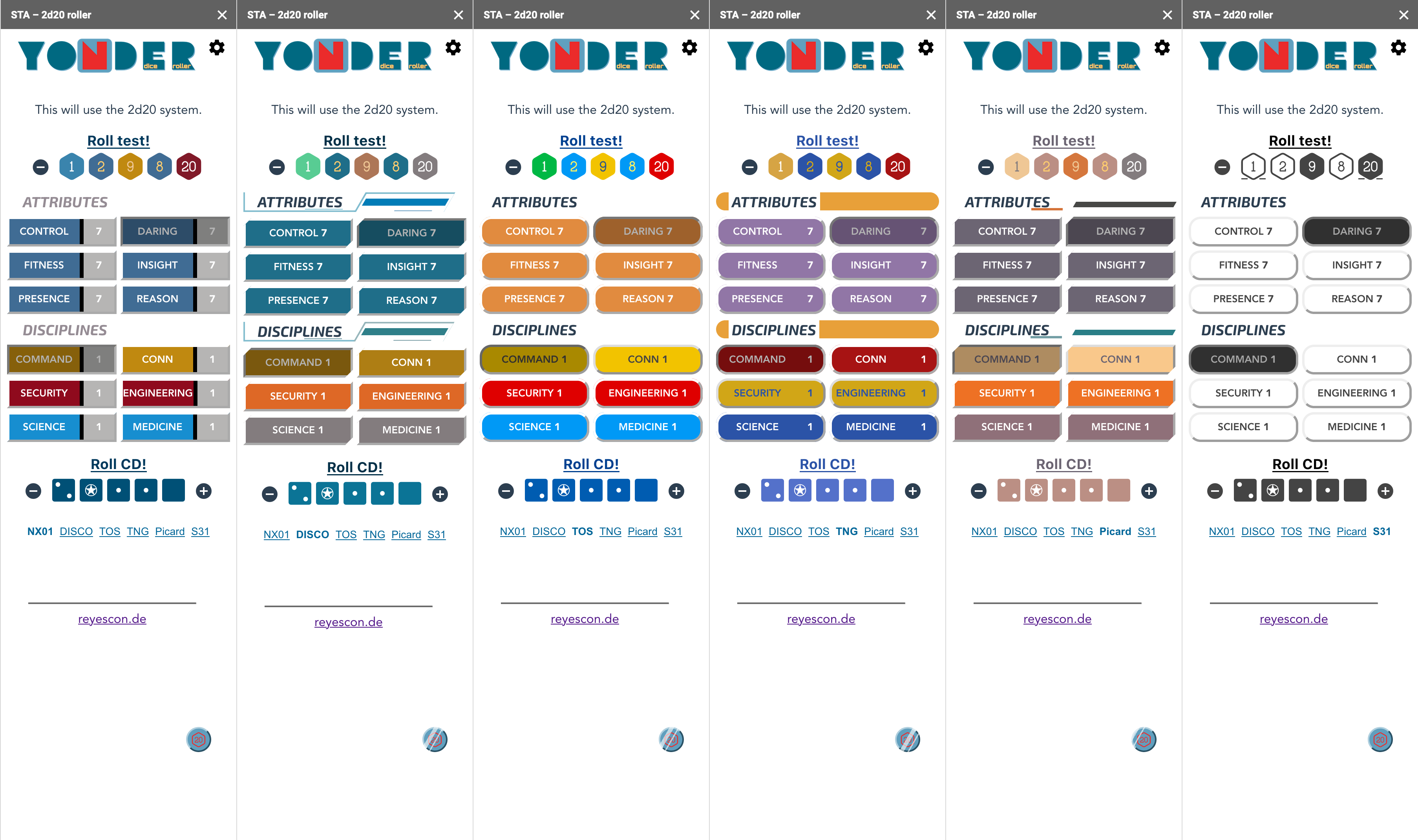 Different 2d20 STA roller looks